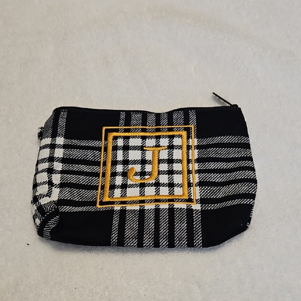 Plaid Pouch with Yellow J Design